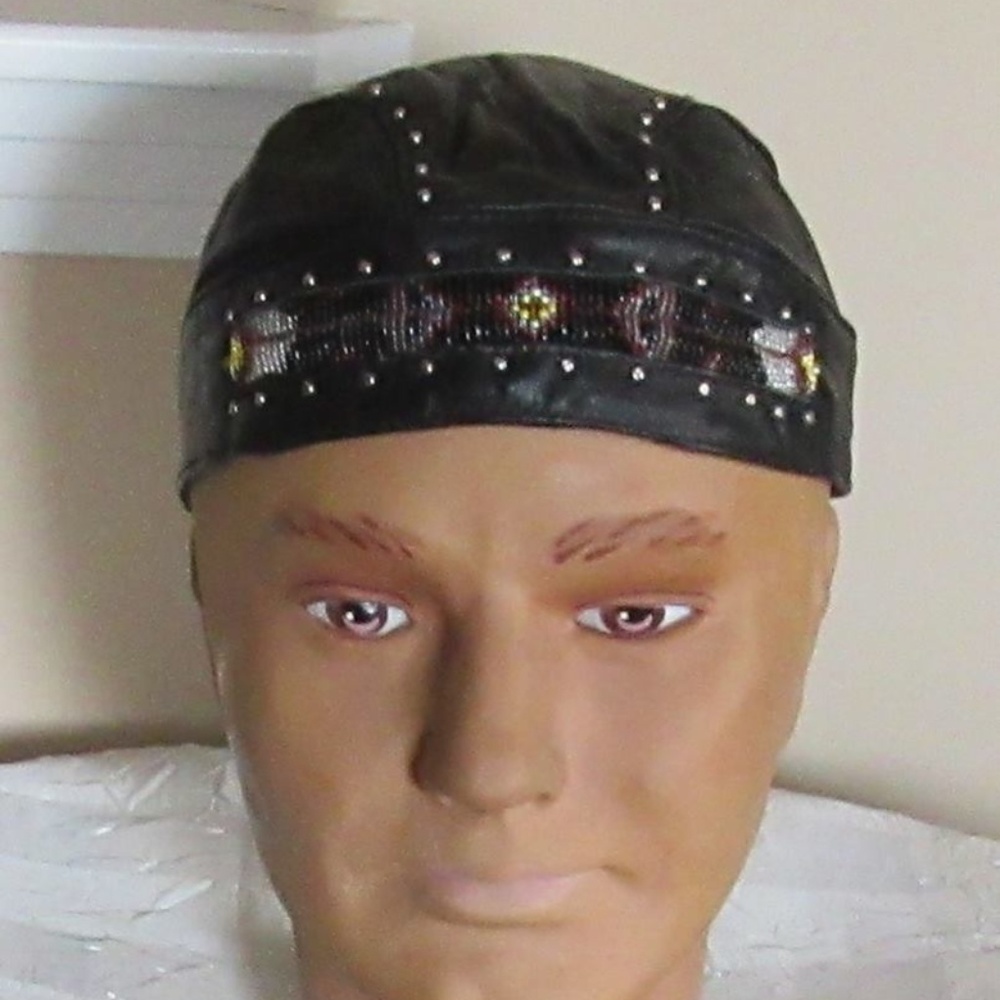 New Leather Biker Hat Beads - Unisex